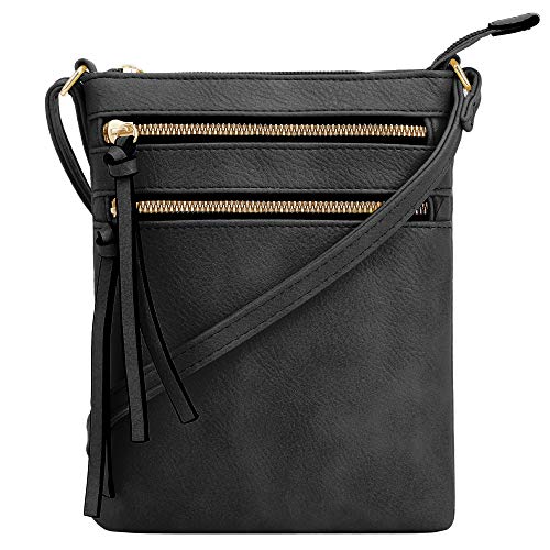 DELUXITY Crossbody Purse Bag Shoulder Bag Multi Pocket Zipper Purse - color: Black