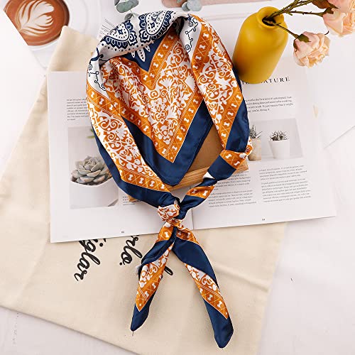 NZKNP Silk-Like Head Scarf - Women's Bandana Wraps - color: 34-nave and Coffee, size: 35"*35"