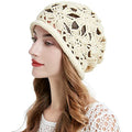 ZLYC Women Cotton Crochet Slouchy Beanie Hat Handmade Knit Summer Skull Cap - color: Crochet Beige