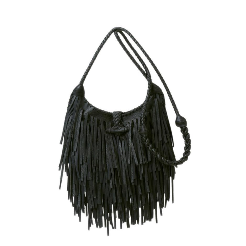Tassel Shoulder Bag, Vintage Stylish Women PU Leather Bohemian Fringed, Vintage Hobo Crossbody Bag,Fringe Handbag - color: Black Red-6