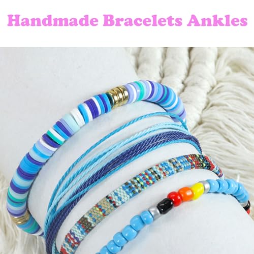 Beach Bracelet Set for Men and Women, Surfer Men Bracelet, Braided Boho Summer Bracelets Adjustable Men's Bracelet Handmade Women Bracelet String Rope Ankle Bracelets Birthday Gift - style: 4pcs Boho Bracelets Ankles Blue