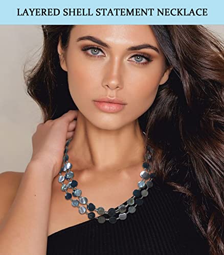Noessla Layered Beaded Chunky Necklace for Women Boho Two-color Shell Statement Necklace Fashion Collar Costume Jewelry Gifts for Mum - color: Black
