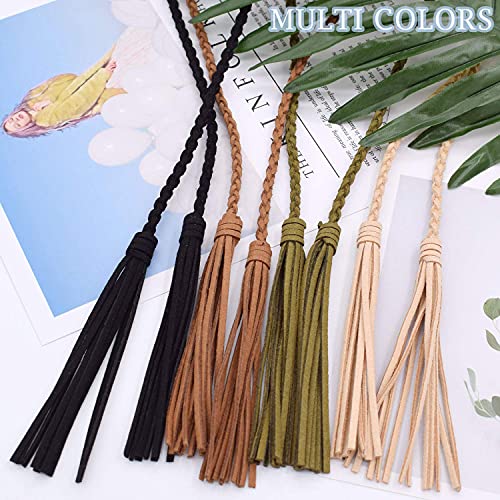 TeeYee Women Girls Braided Waist Tie Belt/Rope with Tassel Wrap Cloth Belts for Dress Pants - color: Black, size: 63inch