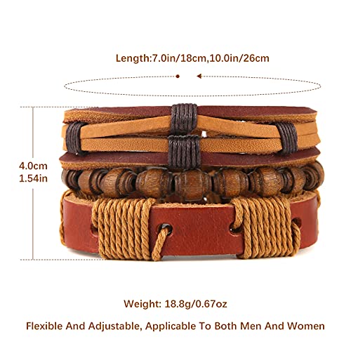 HZMAN Wrap Bracelets Men Women, Hemp Cords Wood Beads Ethnic Tribal Bracelets, Leather Wristbands - style: Wooden bead style 2
