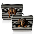 Funny Dachshund Makeup Bag, Dachshund Lovers Gifts for Women Cosmetic Bag, Weiner Dog Gifts for Women, Funny Weiner Dog Striped Small Toiletry Bags Zipper Makeup Pouch - color: 03-funny Peeping Dachshund
