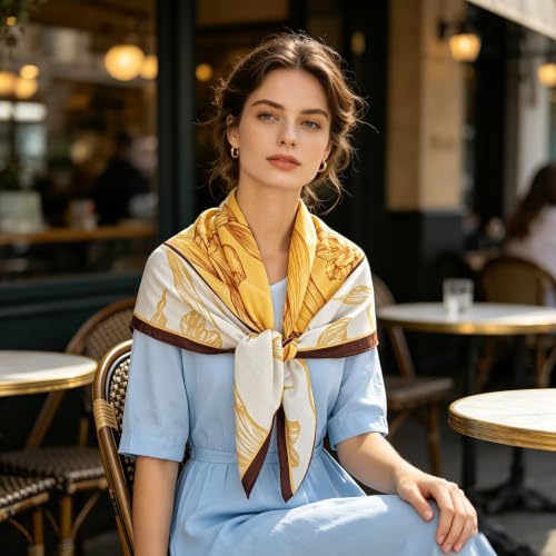 35" Head Scarf Large Square Scarf Like Cotton Hairscarf Fashion Scarves Bandana Night Sleeping Wraps for Women B01 - color: Beige/Coffee Tulips