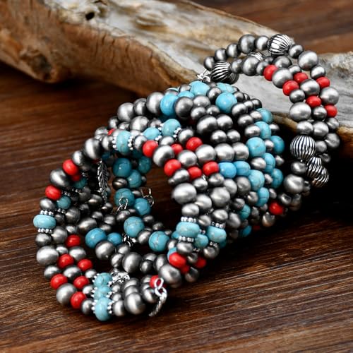 Bohemian Mix Bead Multi Layer Versatile Statement Bracelets Boho Stackable Beaded Strand Stretch Bangles Bracelets Sparkly Crystal Tassel Charm Jewelry Gift - style: Red