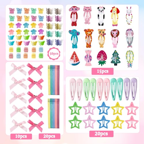 115 Pcs Hair Clips for Girls,900 Pcs Colorful Hair Rubber Bands,Toddler No-Slip Hair Accessories Kit with Animals,Fruits,Butterfly,Snap Clips, Bobby Pins for Baby Fine Hair