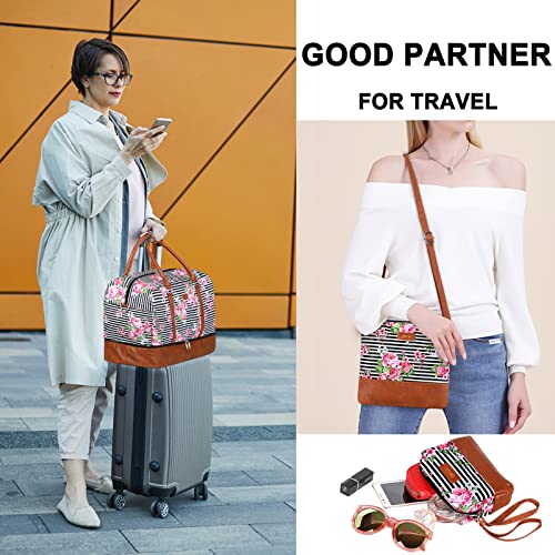 IBFUN Weekender Bags for Women, 21" Weekender Travel Bag, Travel Duffle Bag with Shoe Compartment Carry on Overnight Duffel Bag for Weekend Travel Business Trip, 3PCS - color: B5-Black Stripe