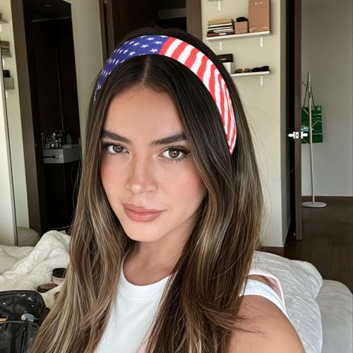 AWAYTR 6Pcs Wide Headbands for Women Non Slip Soft Elastic Hair Bands for Women's Hair for Workout Sports - color: Flag Print