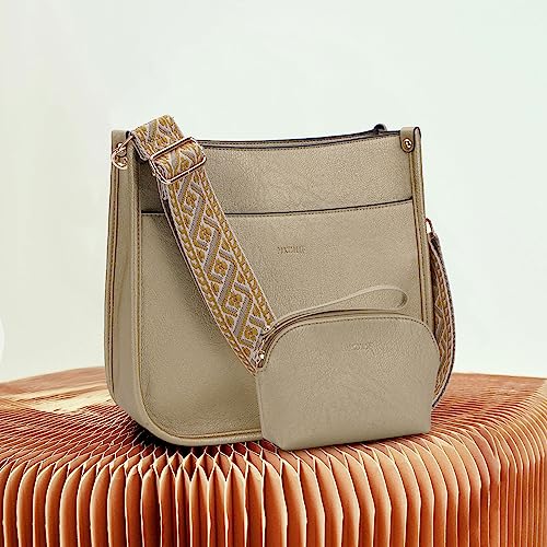 HKCLUF Crossbody Bag Purse for Women 2PCS/Set Leather Hobo Handbag Wallet Set With 2Adjustable Guitar Strap Shoulder Bag | Purse - color: A24-light Gold