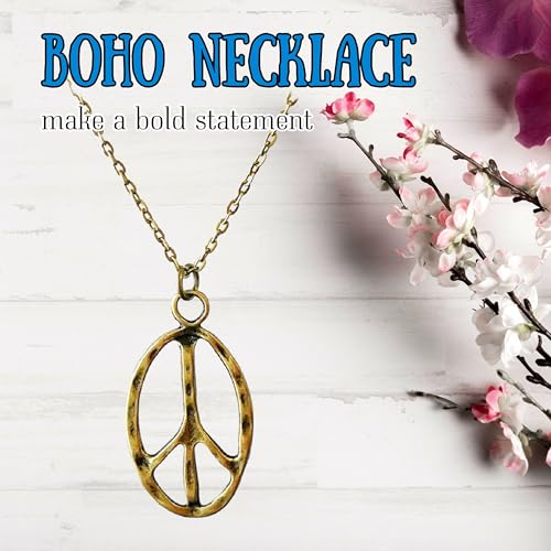 Peace sign earrings peace symbol charm earrings silver or bronze hippie necklace - color: bronze necklace