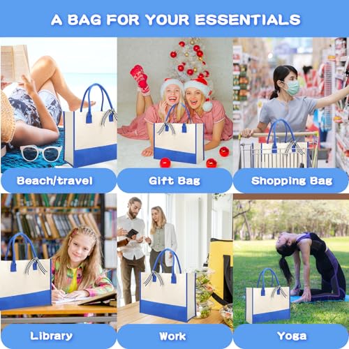 Reginary 12 Pack Canvas Tote Bags Initial Classic Present Personalized Canvas Beach Bag for Wedding, Birthday, Beach(Blue and White) - color: Blue and White