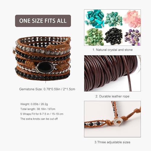 Artilady Leather Wrap Bracelets for Women - Pearl Bracelets Handmade Clasp Bangle Bracelet with Beads Jewelry Gift for Women and Mother - style: Black stone