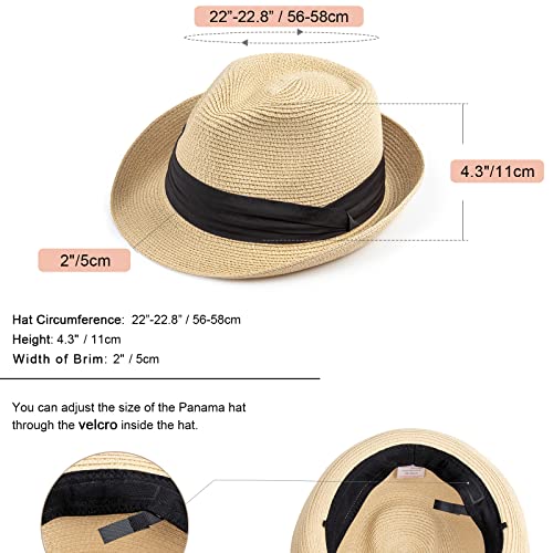 DRESHOW Women Straw Sun Hat Short Brim Panama Travel Fedora Summer Hat Roll Up Beach Cap for Women UPF 50+ - color: Beige Fa