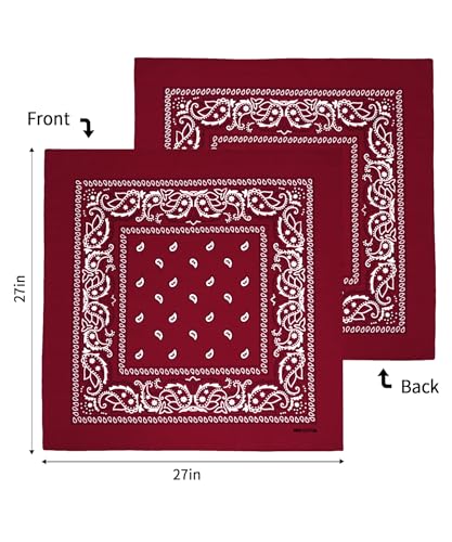 Bycc Bynn Large 27" x 27" 100% Cotton Bandanas - Set of 4 - color: Black+burgundy+white+navy Blue