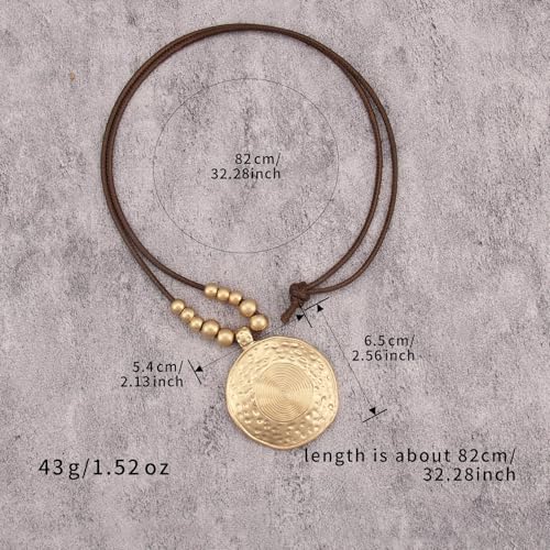Bohemian Necklaces for Women Long Leather Necklace with Large Pendant Chunky Boho Hippie Jewelry Pendant Chocker Necklace - style: Bohemian