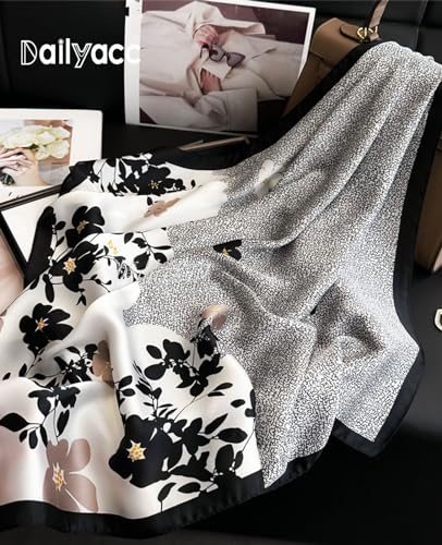 Dailyacc Hair Bandanas Scarf For Women Lightweight Fashion Neck Silk Satin Head Scarves For Sleeping Handbags Scarf - color: 2-white Swallow/27.5*27.5in