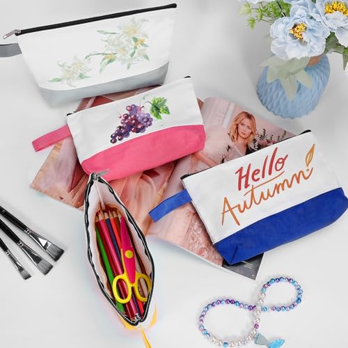 10 Pieces Cotton Canvas Makeup Bag with Bottom and Strap, Multi-Purpose Cosmetic Bag with Zipper Travel Toiletry Pouch, Blank DIY Craft Bag (Multicolor 03, M) - color: Multicolor 03, size: M