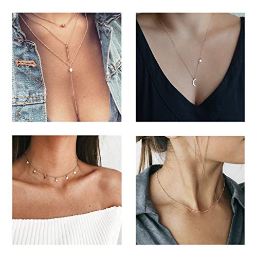 Starain 12Pcs Layered Choker Necklace Fashion Multilayer Chain Necklace Simple Gold Necklace Set for Women - color: 12Pcs Gold Necklace Set