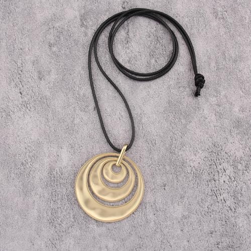 JAOYU Bohemian Necklaces for Women Leather Necklace Wood Pendant Choker Long Brown Necklace Chunky Circle Boho Hippie Jewelry - style: Large Pendant Necklace