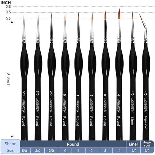 10Pcs Detailing Paint Brushes, Miniature Painting Brushes for Acrylic, Oil, Watercolor, Art Painting Brushes with Triangular Handles for Model, Nail, Figurine, Face, Paint by Numbers Kit for Adults