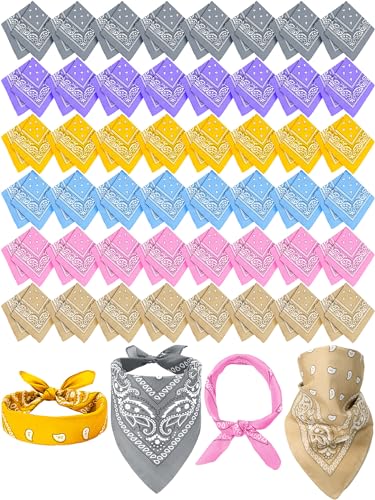 Unittype 48 Pieces Paisley Bandana Novelty Unisex Cowboy Headband Sports Bandannas Scarf Outdoor for Western Party Costume - color: Pastel Color, style: Classic