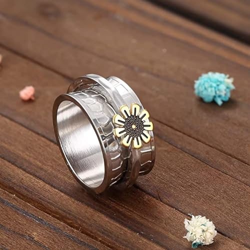 Stainless Steel Rings for Men Women, Vintage Chunky Silver Spinner Ring Band for Meditation, Relaxation& Stress Relief, Retro Wide Wrap Thumb Finger Midi Rings, Statement Cool Punk Band Ring Jewelry - color: R08Color1