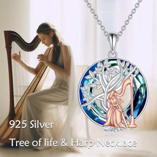 YFN Tree of Life Necklace Sterling Silver Crystal Jewelry Graduation Birthday Gifts for Women - color: Harp