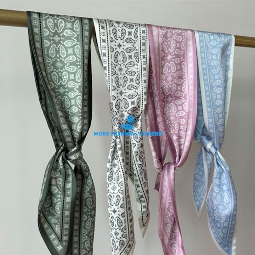 Hair Head Neck Bag Long Scarf Versatile Wrap for Women Soft & Lightweight for Everyday Chic - color: 21 Paisley Light Blue 3.7 X 38 Inch