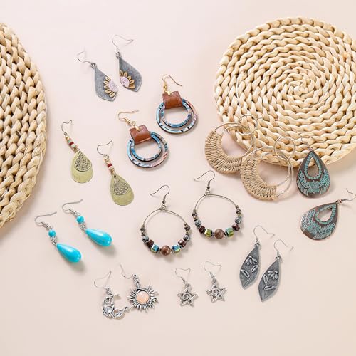 Boho Earrings, Statement Earrings, Teardrop Sunflower Earrings, Dangle Ethnic Earrings for Women, Handmade Bohemian Trendy Boho Vintage Jewelry - style: Boho Set