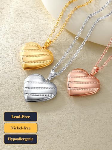 U7 Women Locket Necklace Platinum 14K Gold Photo Lockets that Hold Picture,Chain 20 Inch Personalized Gift Custom Love Heart Image Necklaces - color: 05# Rose Gold Stripe
