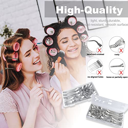 HiJeaton 42Pcs Styling Hair Clips, Silver Metal Duck Billed Hair Clips for Women Styling Sectioning, Duckbill Long, Pin Curl, Alligator Roller Clip with Case (42PCS) - size: 42pcs Mixed