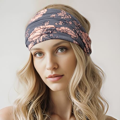 Wide Headbands for Women Non Slip Stylish Knotted Bandana Headhand Boho Head Bands African Head Wraps Yoga Workout Hair Wrap Accessories 4 Pack - color: 4 Pack Wide Headbands Flower Style 12