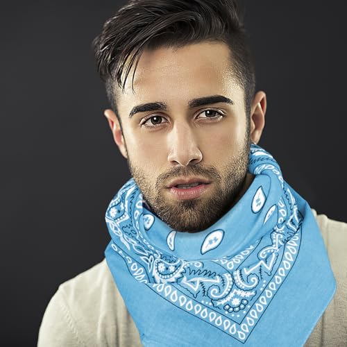6 Pack Pure Cotton Bandana, Multi-Purpose Square Handkerchief, Face Mask headband for Men and Women - color: Light Blue