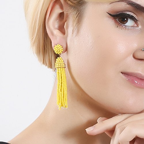 NLCAC Women's Beaded tassel earrings Long Fringe Drop Earrings Dangle 6 Colors - color: yellow