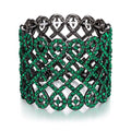EVER FAITH Art Deco Love Knot Wide Stretch Bridal Bracelet Austrian Crystal - color: Green Black-Tone
