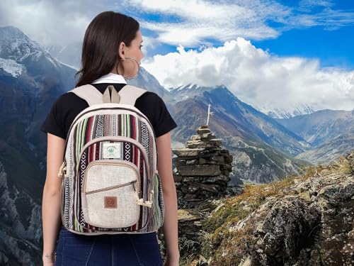 Natural Handmade Large Multi Pocket Hemp Nepal Backpack - size: Large