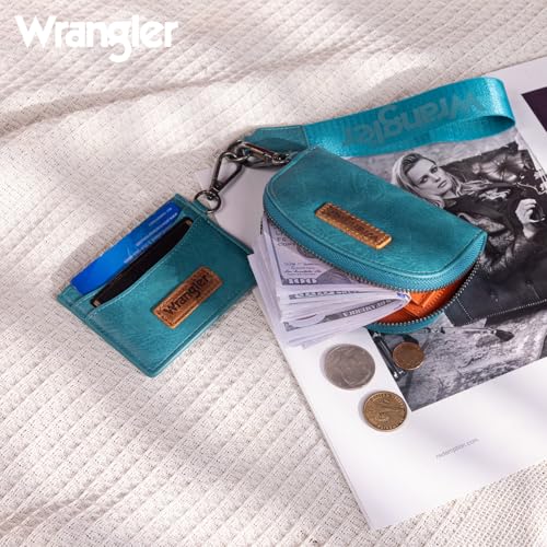 Wrangler KeyChain Wallet Wristlet Wallets for Women Dual Pouch Wristlet with Zipper Womens Credit Card Holder Wallet - color: A-Turquoise