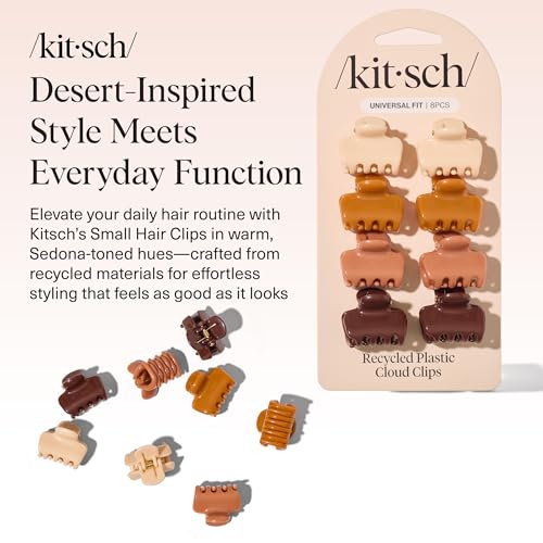 Kitsch Small Hair Clips for Women and Girls – Mini Claw Clips – Hair Accessories – Daily Styling, Recycled, | Ideal Gifts for Women Sedona – 8pc Set - color: Sedona