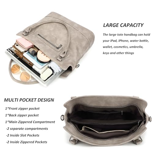 TANTOMI Tote Bag for Women Vegan Leather Purses and Handbags Ladies Waterproof Big Shoulder Bag for Travel - color: Grey.b