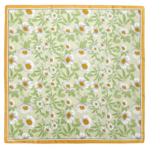 Stlvoll 100% Silk Head Scarf for Women - 27" Hair Scarves Satin Bandanas Square for Night Sleeping with Gift Packed - color: Green/Yellow/Flower