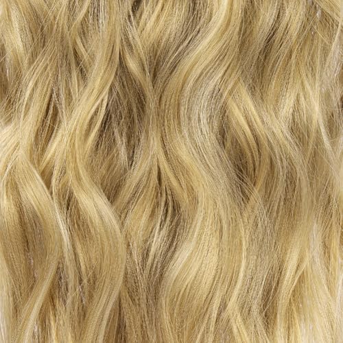 Blonde Hair Extensions Long Wavy 20 Inch 4pcs Clip in Synthetic Hair Extensions for Women Double Weft Extensions (Ombre Ash Brown to Bleach Blonde, 8AH613#) - color: 8AH613-Ombre Ash Brown to Bleach Blonde