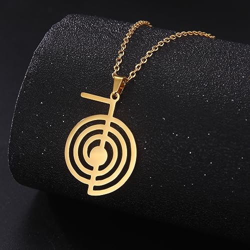 Dreamtimes Cho Ku Rei Reiki Necklace Protection Healing Symbol Yoga Necklace For Women Sacred Geometry Stainless Steel Drop Healing Energy Yoga Power Pendant Necklace Sacred Geometry Amulet - color: GOLD