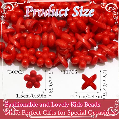 NAISKA 60PCS Valentines Red Beads for Hair Braids Kids Large Hole Hair Beads 2 Styles Dreadlock Bead Loc Jewelry Valentine's Day Braids Accessories for Women Girls - color: Red