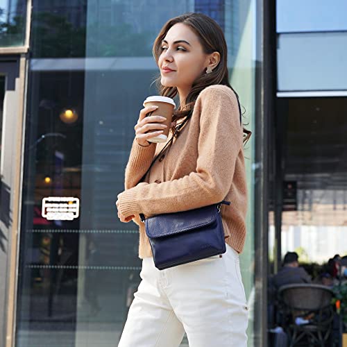 befen Genuine Leather Small Crossbody Bags for Women Cell Phone Bag Cross Body Purses,Silver Zipper - color: Medium Navy Blue