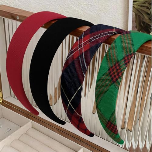 Huachi Plaid Headbands for Women Red Headband Non Slip 1 inch Wide Cute Headband for Girls, Holiday Head Bands Elastic Hair Bands Fashion Hair Accessories - color: Christmas Headbands Set