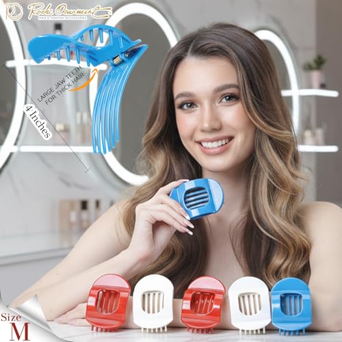 RC ROCHE 6 Pcs Flat Claw Hair Clips for Women Thick Hair French Round Duckbill Square Secure Strong Hold Grip Clamps Barrettes Curved No Slip No Crease Styling Cute, Medium Limited Edition - color: (Medium) Limited Edition
