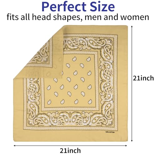 6 Pack Pure Cotton Bandana, Multi-Purpose Square Handkerchief, Face Mask headband for Men and Women - color: Tan