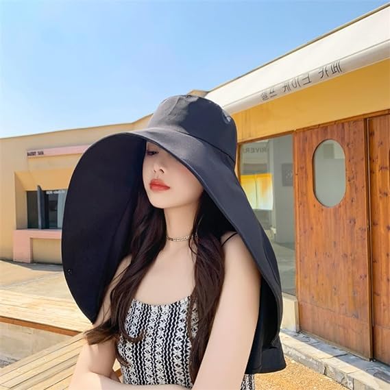 Sun Hats for Women Sun Protection Wide Brim Shawl with Neck Flap Hiking Visor Hat Outdoor Summer Beach - color: Grey